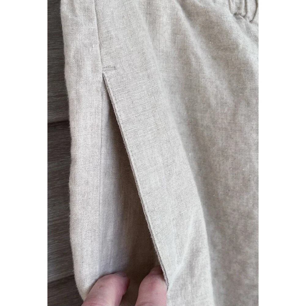 Liz Claiborne Linen Lace Trim Pants Womens 12 Beige Neutral Boho Coastal Grandma